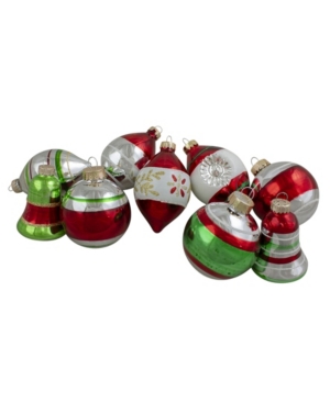 Northlight Kids' 9 Count Striped-finish Glass Christmas Ornaments In Silver