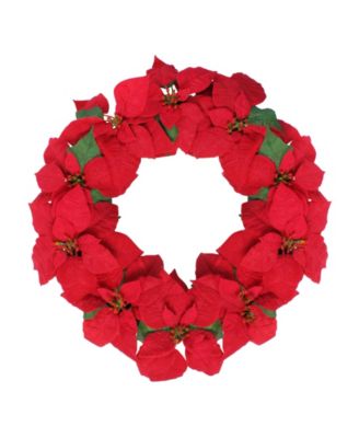 Northlight 24" Red Artificial Poinsettia Flower Christmas Wreath - Unlit