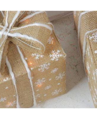 Lighted Natural Snowflake Burlap Gi Boxes Christmas Outdoor Decorations