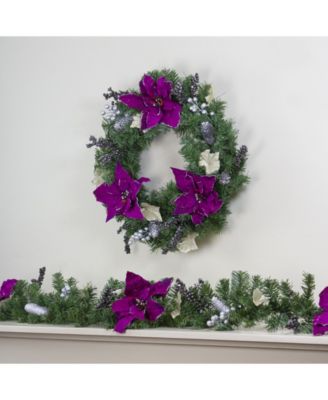 Unlit Poinsettia and Pine Cone Artificial Christmas Wreath