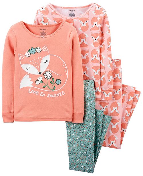 Carter S Big Girl 4 Piece Fox Snug Fit Cotton Pjs Reviews Pajamas Kids Macy S
