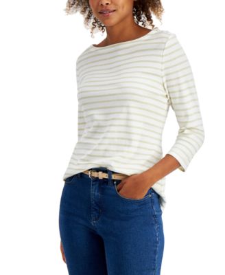 Charter Club - Petite Cotton Striped 3/4-Sleeve Top