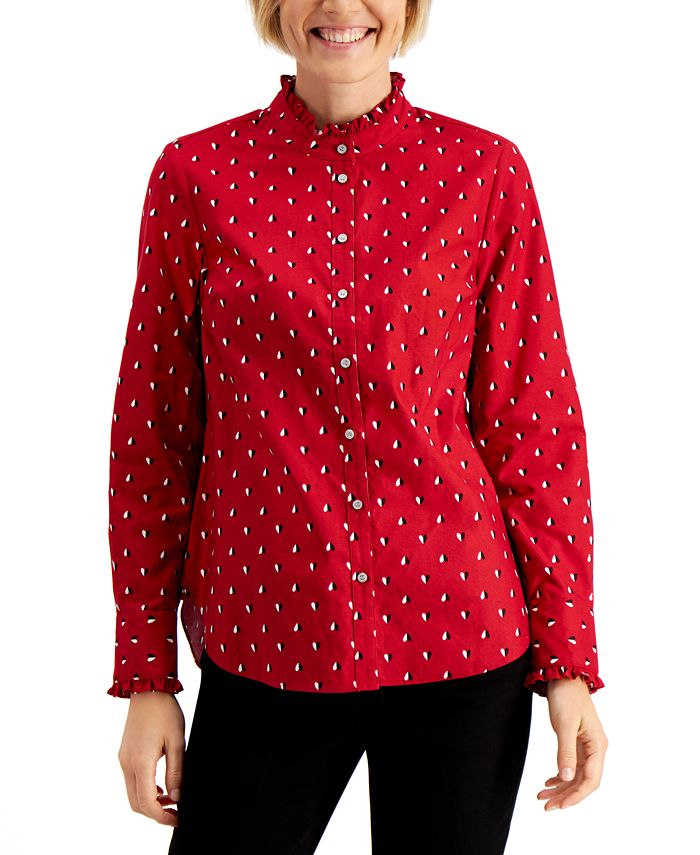 Charter Club Petite Cotton RuffledNeck Shirt, Created for Macy's Macy's
