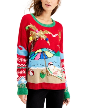 image of Hooked Up by Iot Juniors- Beach Santa Holiday Sweater