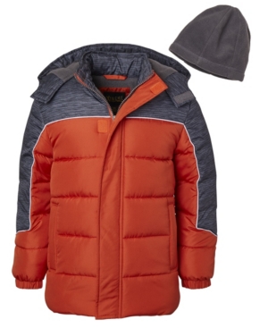 image of Ixtreme Toddler Boys Solid Contrast Puffer with Fleece Hat