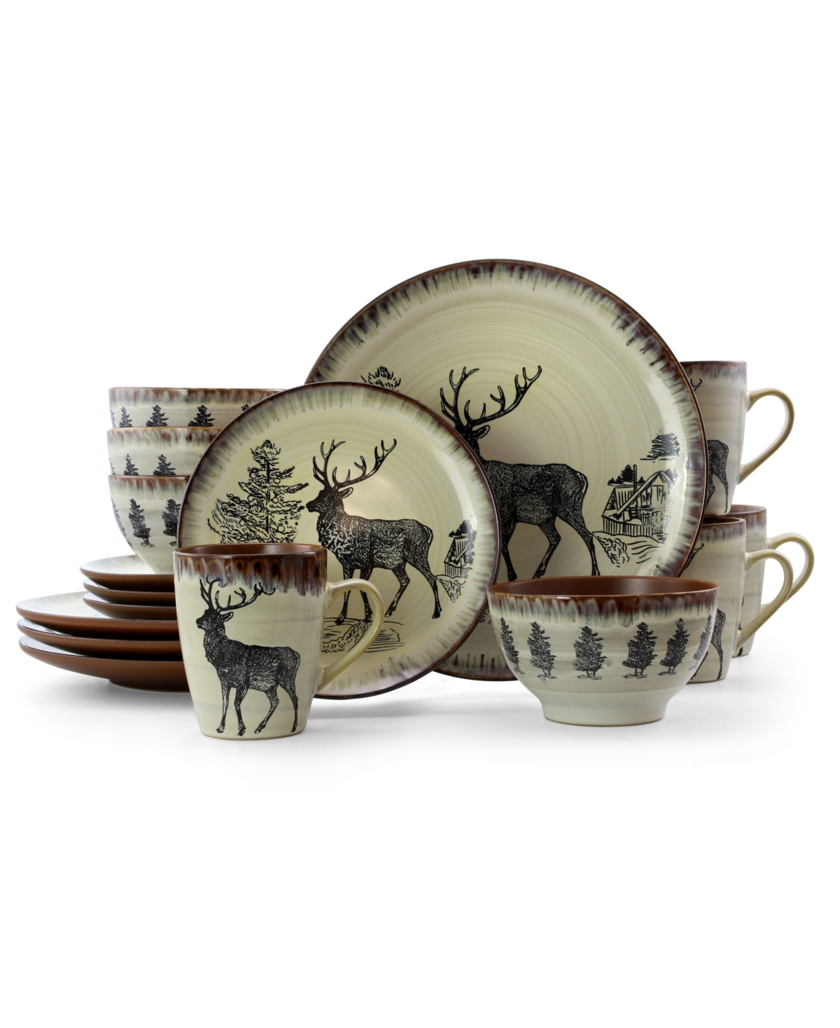 Majestic Elk 16 Piece Luxurious Stoneware Dinnerware Set - Tan