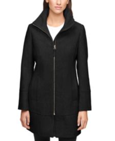 Petite Faux-Leather Trim Coat, Created for Macy's