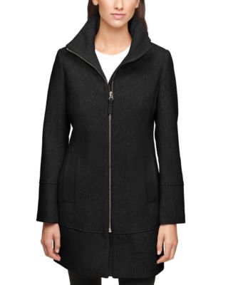 Calvin Klein Faux-Leather-Trim Coat, Created for Macy's - Macy's