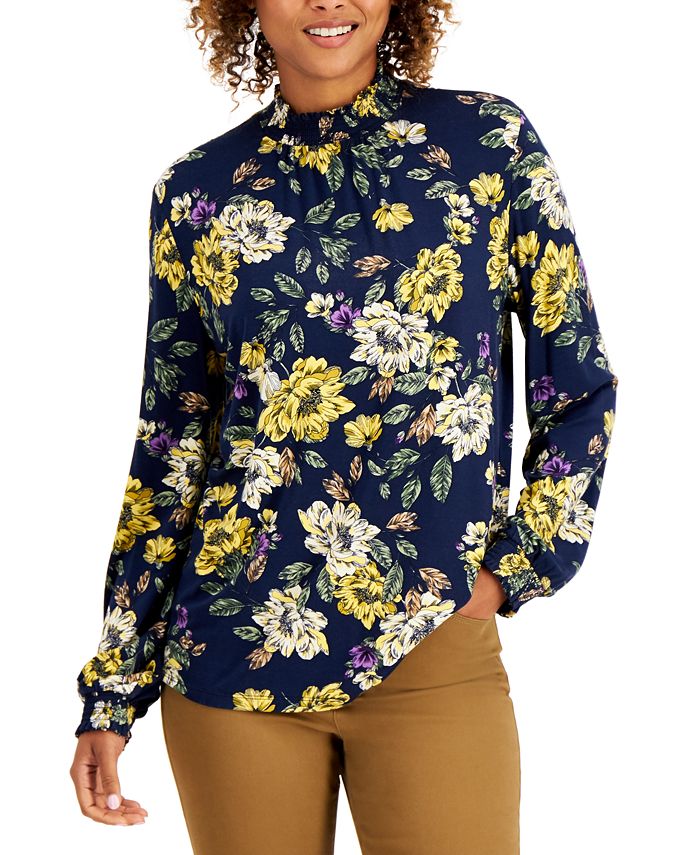Charter Club Floral Mock-Neck Blouse, Created for Macy's - Macy's