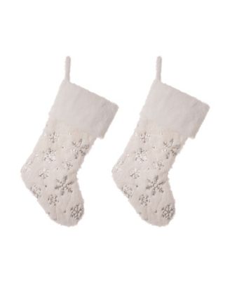 Glitzhome 21 in. H Polyester White Plush Stocking with Snowflake Christmas (2-Pack)