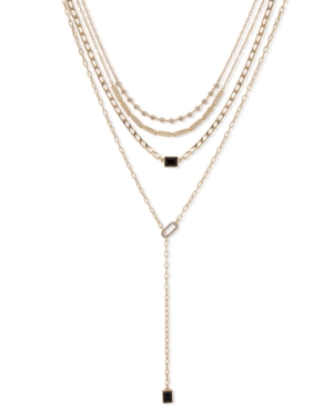 image of Dkny Gold-Tone Crystal & Jet Stone Layered Lariat Necklace, 16