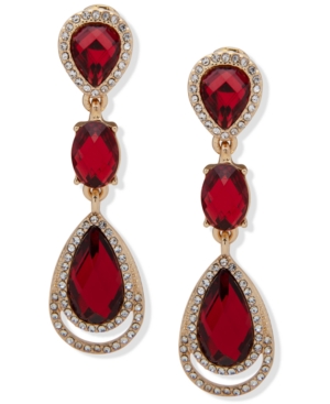 image of Anne Klein Gold-Tone Stone & Crystal Linear Clip-On Drop Earrings