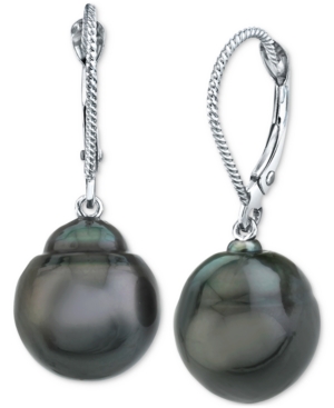 image of Cultured Black Tahitian Baroque Pearl (11mm) Drop Earrings In 14k White Gold