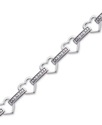Macy's - Diamond Heart Link Bracelet (1/6 ct. t.w.) in Sterling Silver