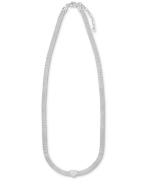 image of Cubic Zirconia Heart Mesh Link Statement Necklace, 18
