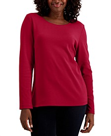 Long Sleeve Cotton Scoop-Neckline Top, Created for Macy's