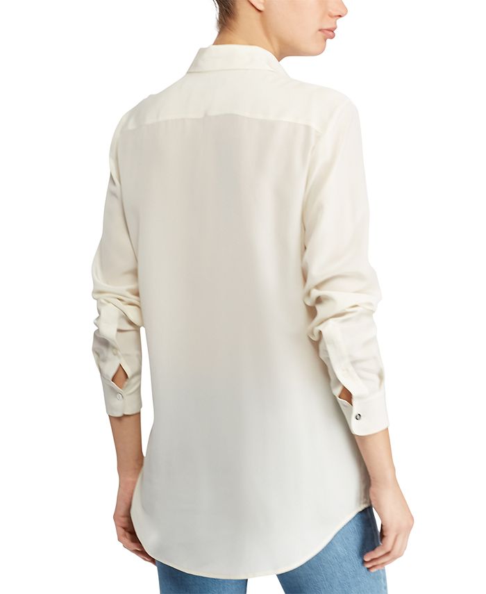 Lauren Ralph Lauren Silk Crepe Button-Down Shirt - Macy's