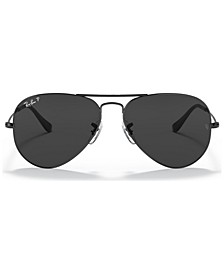 Unisex Aviator Total Black Polarized Sunglasses, RB3025 58