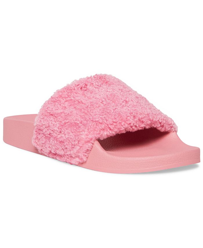 Shelovet Pink Slippers with Fur and Crystals