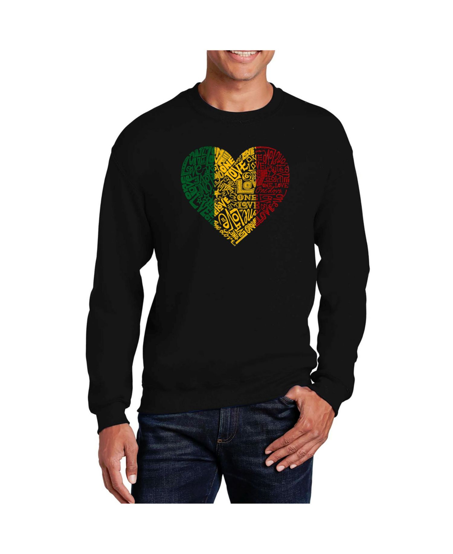 Men's Word Art One Love Heart Crewneck Sweatshirt