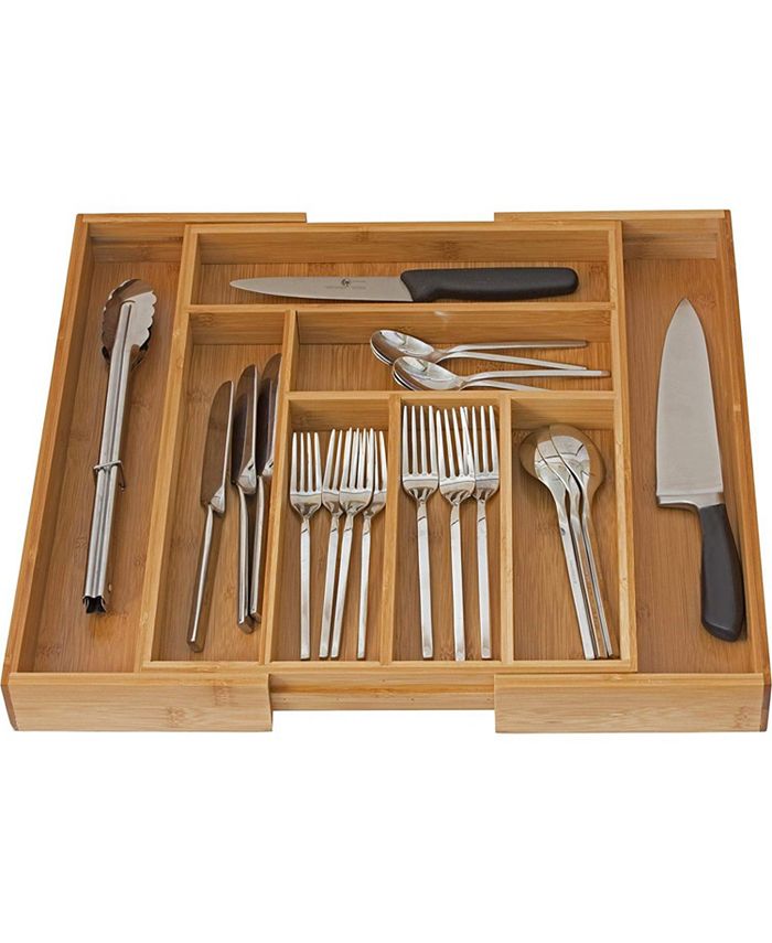 Expandable Cutlery Flatware Drawer Utensil Tray Kitchen Organizer Storage Bamboo
