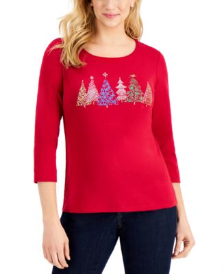Karen Scott Petite Embroidered Christmas Tree Top, Created for Macy's ...