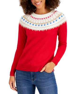 red fair isle sweater women's
