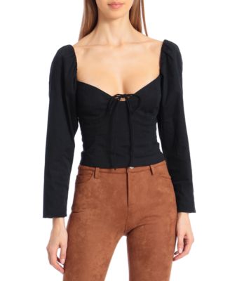 Avec Les Filles - Puff-Sleeve Sweetheart Bow Blouse