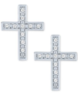 Macy's - Diamond Cross Stud Earrings (1/20 ct. t.w.) in Sterling Silver