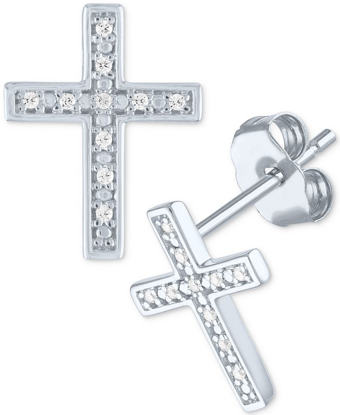 Macy's Diamond Cross Stud Earrings (1/20 ct. t.w.) in Sterling Silver