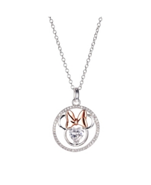 image of Disney Two-Tone Minnie Mouse Cubic Zirconia Heart Pendant Necklace in Fine Silver Plate