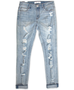 image of Almost Famous Juniors- Destructed Double-Roll Skinny Jeans