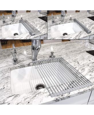 Roll-Up Dish Drying Rack, Over the Sink Dish Drainer, Multipurpose Drying Rack for Dishes, Fruits & Vegetables, Silicone Coated Stainless Steel