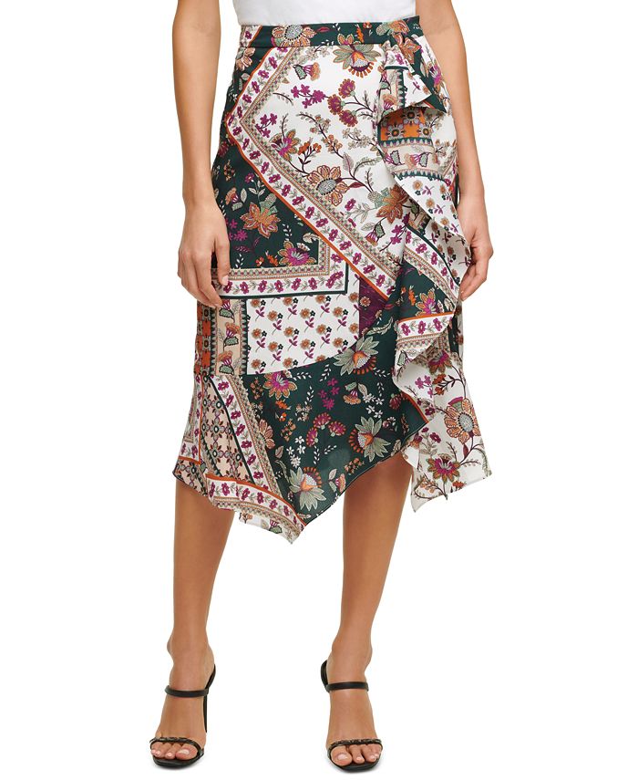 Calvin Klein Printed Ruffle-Detail Skirt & Reviews - Skirts - Women ...