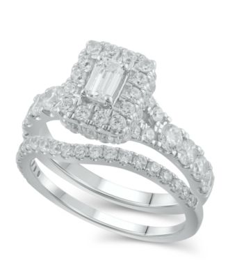 Diamond Halo Emerald Bridal Set (2. ct. t.w.) in 14K White, Yellow or Rose Gold