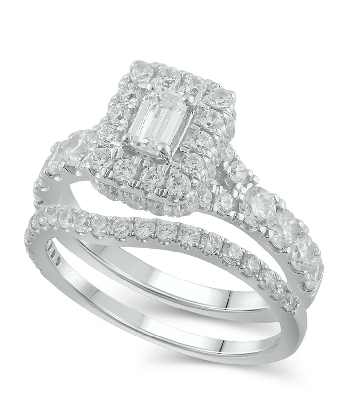 Macy's Diamond Halo Emerald Bridal Set (2. ct. t.w.) in 14k White ...
