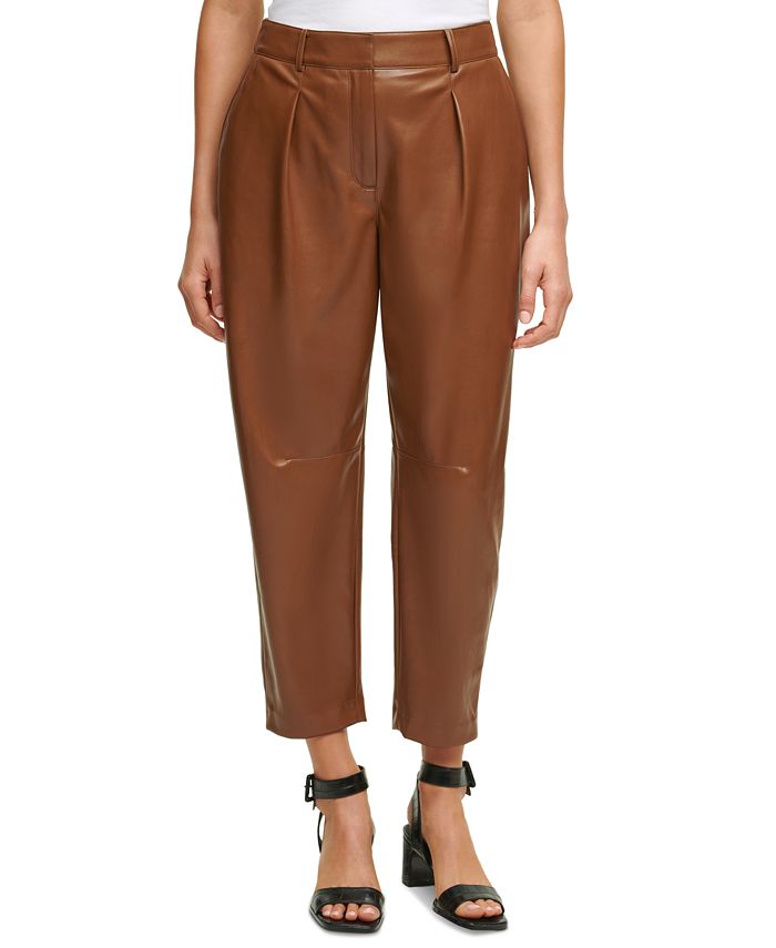 Calvin Klein Pleat-Front Faux-Leather Cropped Pants & Reviews - Pants &  Capris - Women - Macy's