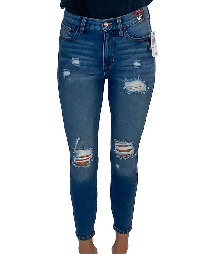 Celebrity Pink Juniors' Curvy High Rise Cotton Distressed Skinny Jeans ...