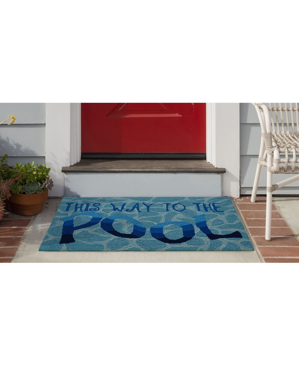 Liora Manne' Frontporch This Way To The PoolOutdoor Area Rug - Aqua