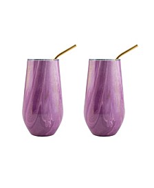 16 Oz Geode Decal Stainless Steel Wine Tumblers with Straw, Pack of 2