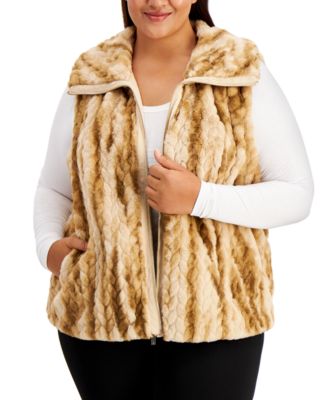 plus size faux fur vest with hood