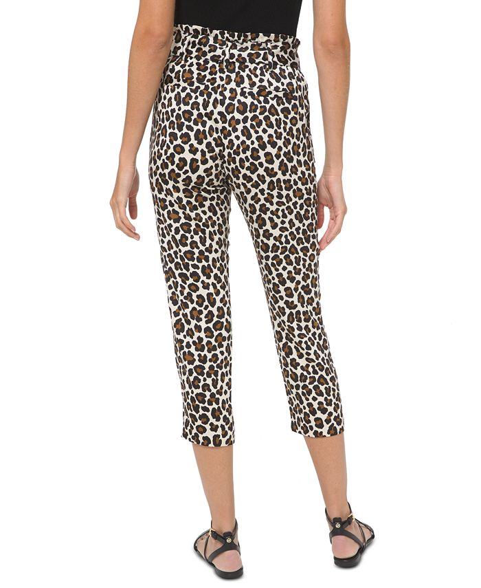 Michael Kors Plus Size Leopard-Print Paperbag Belted Cropped Pants - Macy's