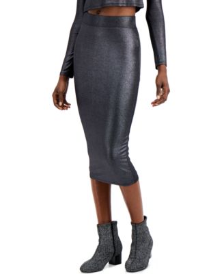 Bar III - Metallic Pull-On Bodycon Midi Skirt