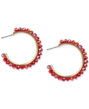 image of Style & Co Gold-Tone Medium Colored Bead C-Hoop Earrings, 1.54