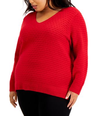 Calvin Klein - Plus Size Textured V-Neck Sweater