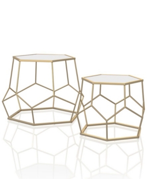 Furniture of America Jestina Mirrored Geometric 2-Piece Nesting Table Set