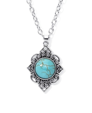 image of Macy-s Simulated Turquoise in Fine Silver Plated Filigree Design Pendant Necklace