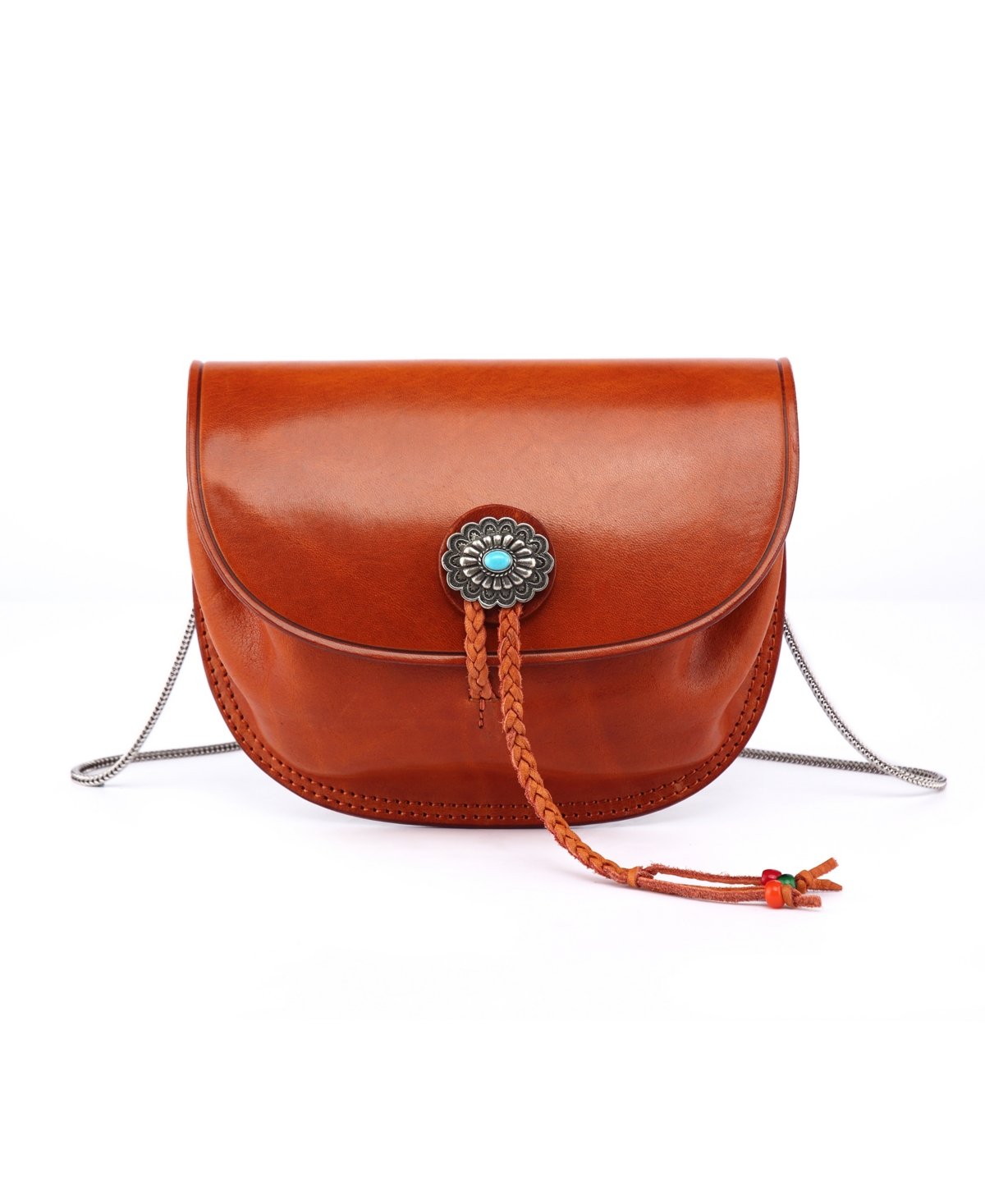 Women's Genuine Leather Garden Peony Crossbody - Cognac
