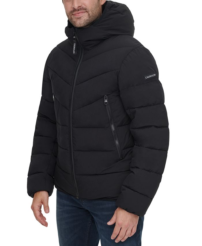 Calvin Klein Men's Stretch Chevron-Quilted Hooded Jacket with Faux-Fur Trim  & Reviews - Coats & Jackets - Men - Macy's
