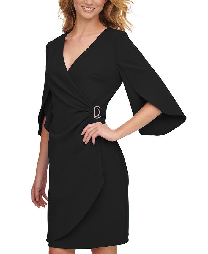 dkny tie sleeve faux wrap dress